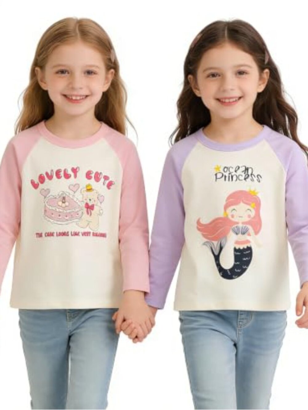 Toddler Girls 2 Pack Cotton Long Sleeve Crew Neck Tee Cute Rabbit Graphic Tops